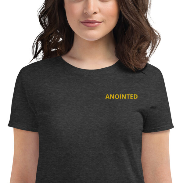 Women's short sleeve t-shirt. Anointed-Embroidery